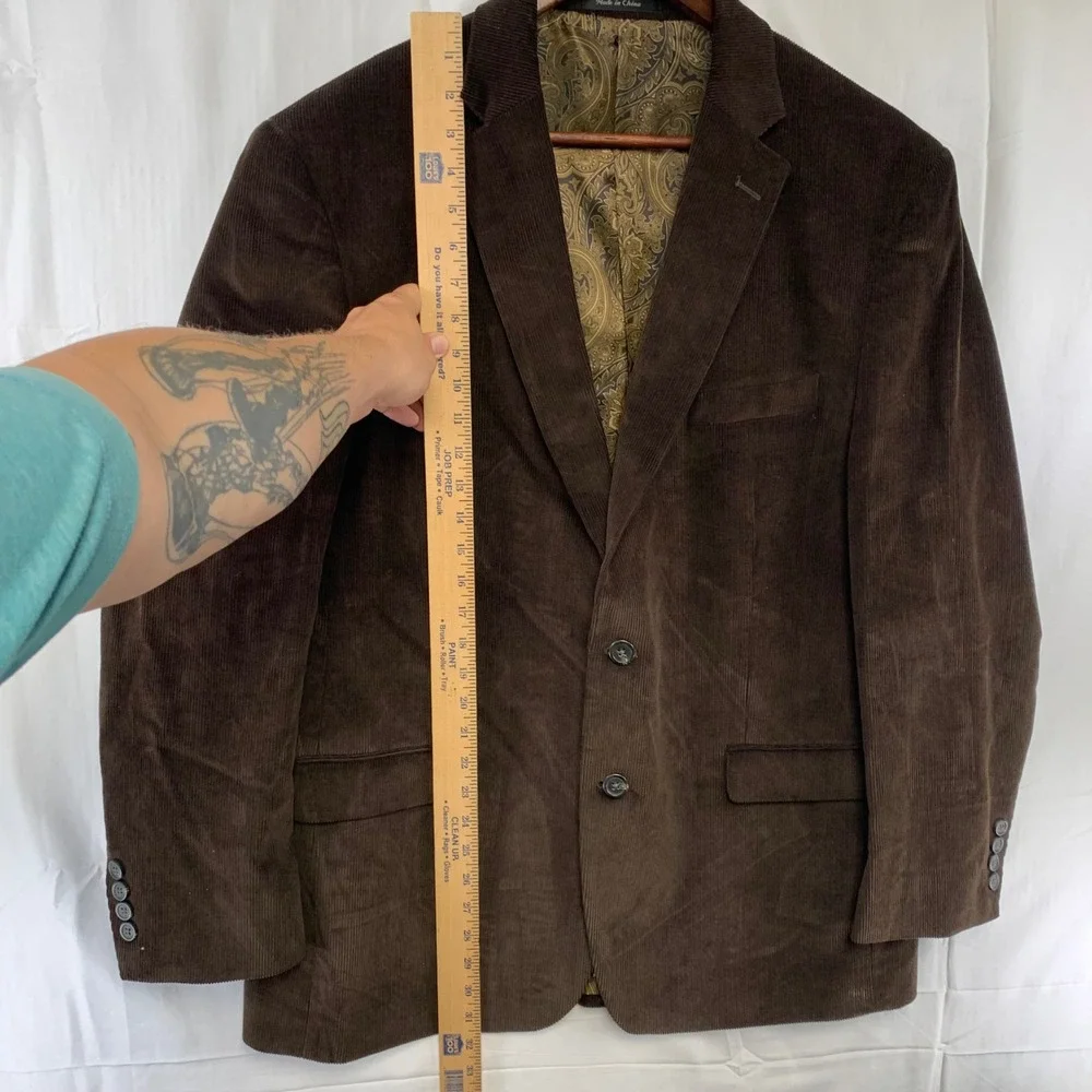 Chaps Corduroy Blazer Mens 44R Brown Paisley Lined 2-Button Sport Coat‎